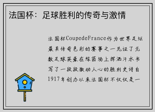 法国杯：足球胜利的传奇与激情